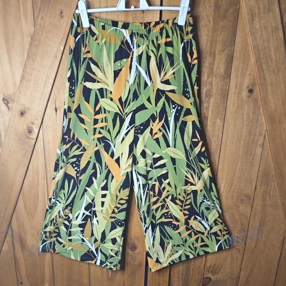 Bob Mackie Cropped Pants Sz S Tropical Wearable Art‎ Wide Leg Elastic Waist #621